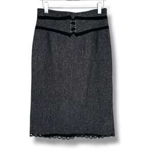 Worthington Gray Midi Skirt with Black Trim